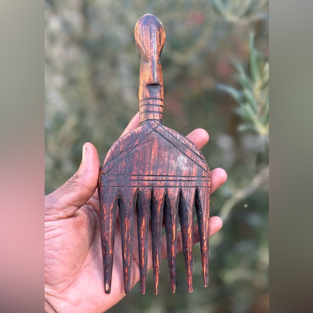 VTG Hand Carved Afro Pick Comb 🪮 🇧🇯 Sz 8”x3”